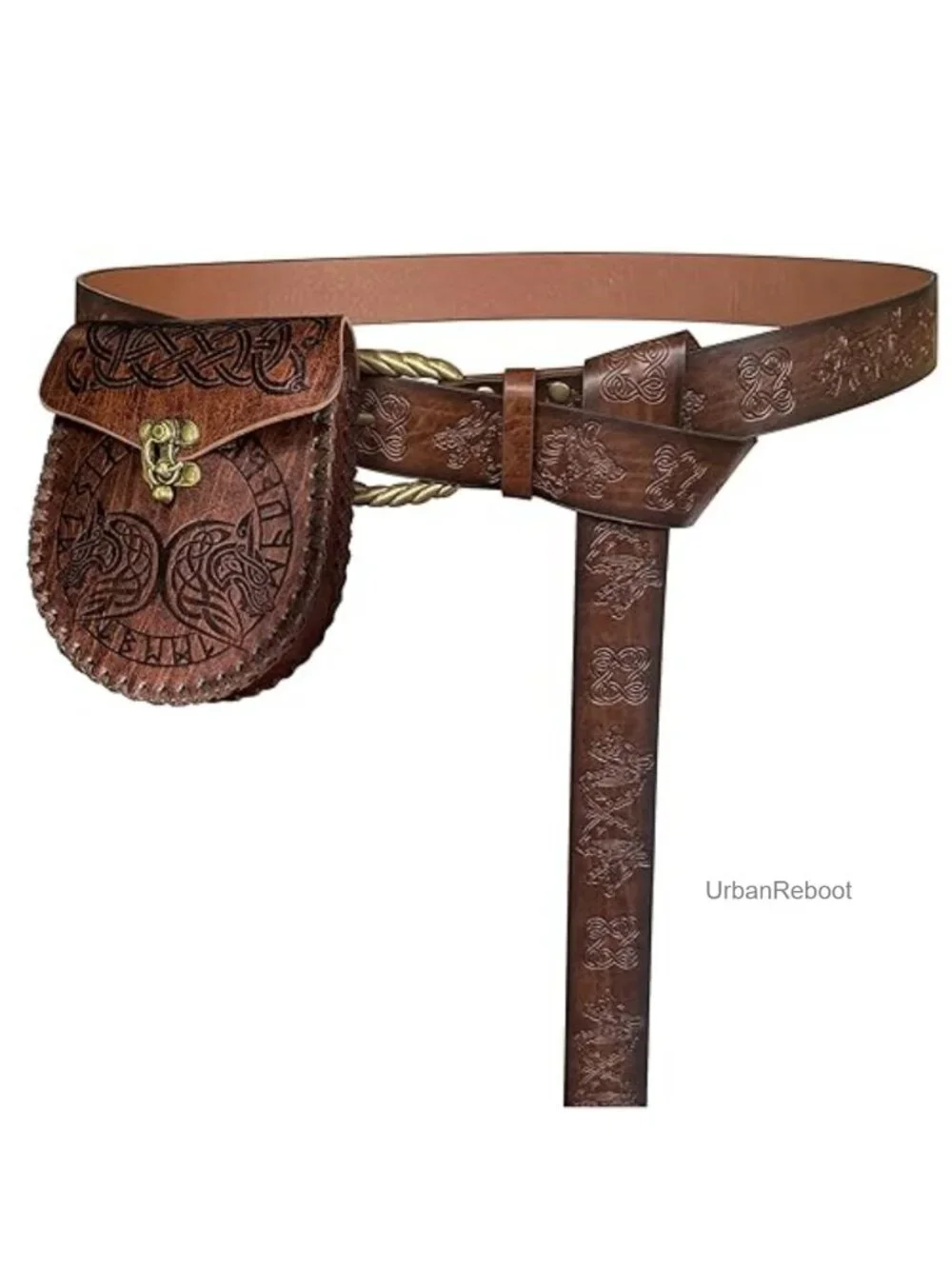 Medieval Embossed Faux Leather Belt and Pouch Set with Buckle